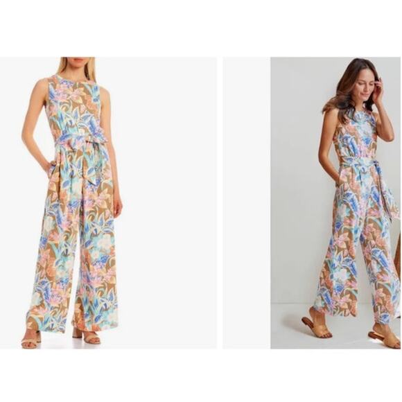 J. McLaughlin Rebekka Floral Wide Leg Jumpsuit Belt Tie Waist sz L NWOT - Picture 15 of 16